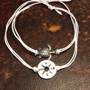 OCEAN DREAMS Silver Turtle and Compass Bracelet Set